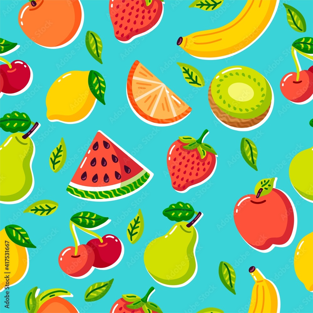Fresh tropical fruits seamless pattern background Fresh tropical fruits seamless pattern background