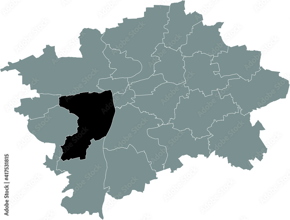 Fototapeta premium Black location map of the Praguian Praha 5 municipal district insdide black Czech capital city map of Prague, Czech Republic