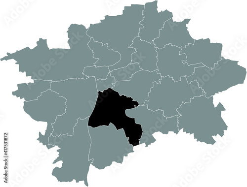 Black location map of the Praguian Praha 4 municipal district insdide black Czech capital city map of Prague, Czech Republic