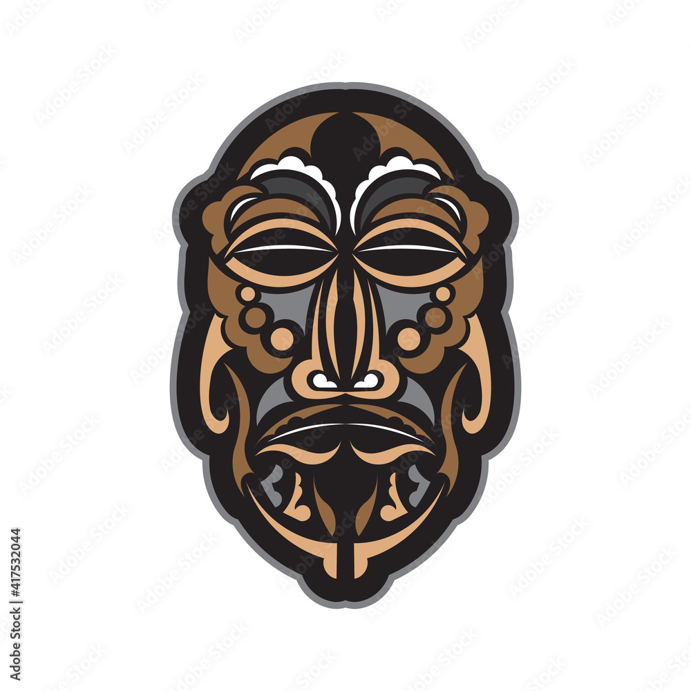 Tiki mask in Samoan style. Good for t-shirt, cups, phone cases. Isolated. Vector illustration. Tiki mask in Samoan style. Good for t-shirt, cups, phone cases. Isolated. Vector illustration.