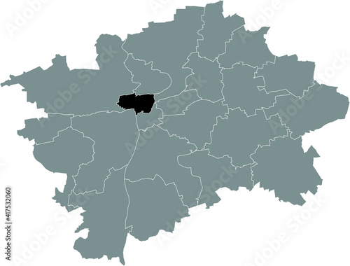 Black location map of the Praguian Praha 1 municipal district insdide black Czech capital city map of Prague, Czech Republic