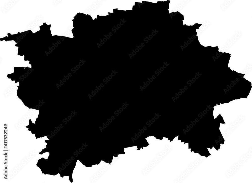 Simple vector black administrative map of Prague, Czech Republic