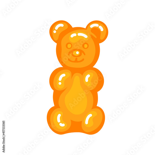 Orange gummy bear jelly sweet candy with amazing flavor flat style design vector illustration. Bright colorful jelly delicious sweets isolated on white background.