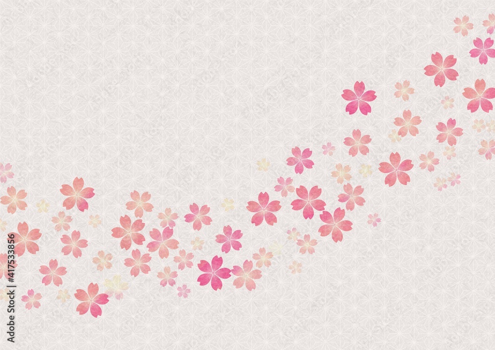 白色の麻の葉模様と桜の花の和紙 no.01