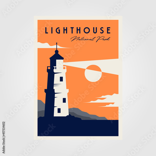 lighthouse poster background minimal vector illustration design