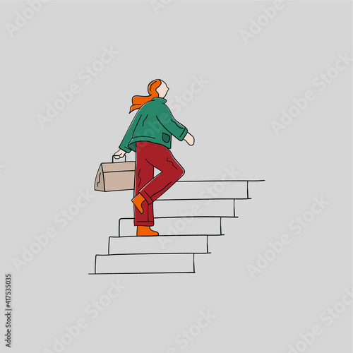 Business women take a Suitcase and nail stairs