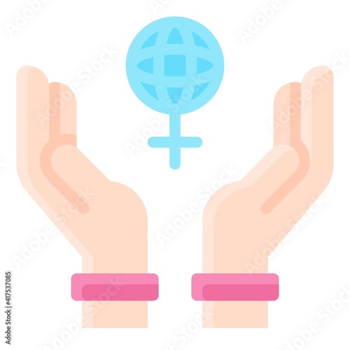 Hands with Global female gender symbol icon