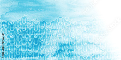  水彩　波　海　背景