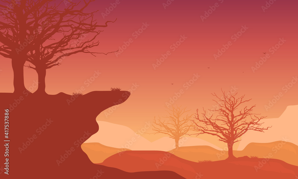 Naklejka premium Beautiful afternoon views over the countryside at dusk. Vector illustration
