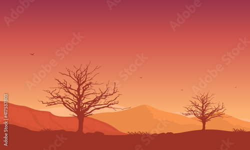 The beautiful color of the sky at sunset with a pleasant natural view. Vector illustration