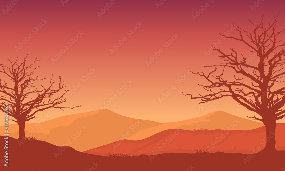 Naklejka premium Fantastic natural view of the suburbs at dusk. Vector illustration