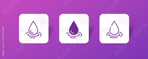 water drop pixel perfect icon set bundle in line  solid  glyph  3d gradient style