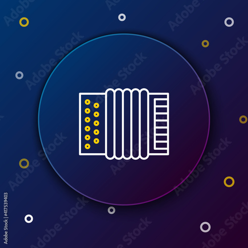 Line Musical instrument accordion icon isolated on blue background. Classical bayan, harmonic. Colorful outline concept. Vector.