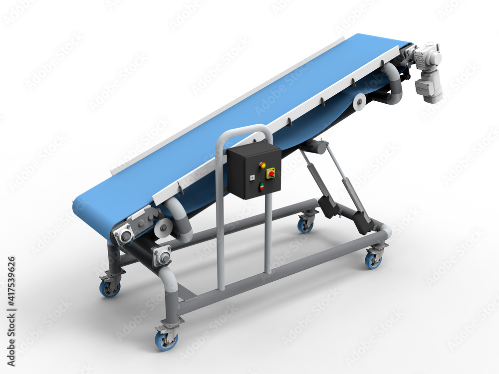 3D rendering - empty inclined conveyor belt 3D rendering - empty inclined conveyor belt
