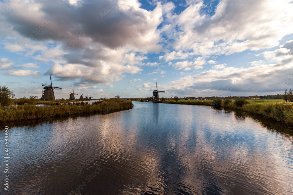 Typical windmills in Kindeldijk in Holland