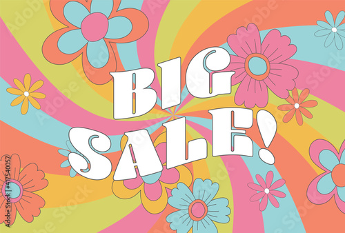 vector background with retro flowers and swirl for social media posts, banner, card design, etc.