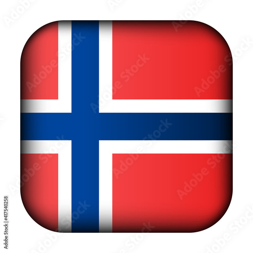 Glass light ball with flag of Norway. Squared template icon. Norwegian national symbol. Glossy realistic cube, 3D abstract vector illustration highlighted. Big quadrate, foursquare