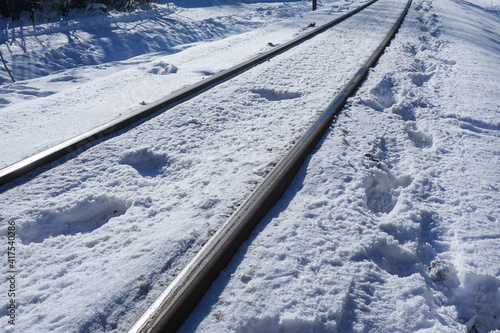 Train tracks in the snow