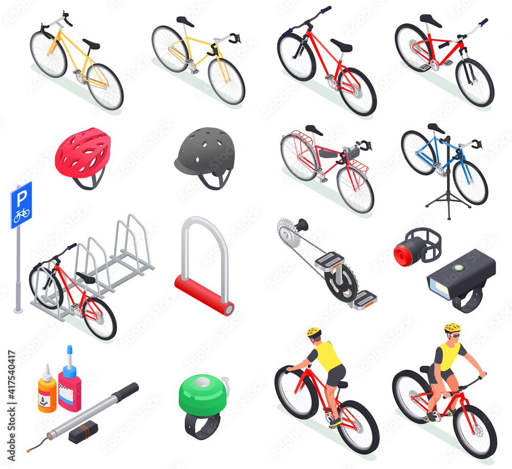 Bicycle Isometric Icons Collection Bicycle Isometric Icons Collection