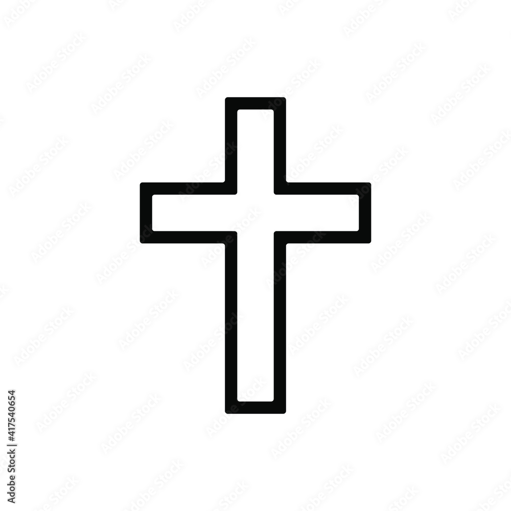 Cross vector shape symbol. Christianity sign. Christian religion icon. Catholic and protestant faith logo or image. Black silhouette isolated on white background.