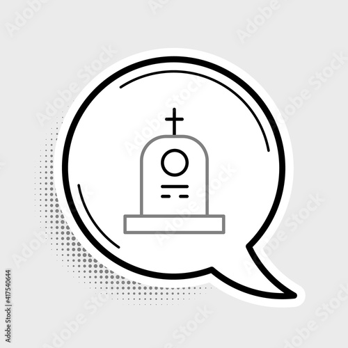 Line Grave with tombstone icon isolated on grey background. Colorful outline concept. Vector.