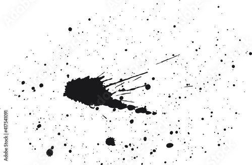 Splattered black ink. Vector illustration of a black ink splatter on a white background.