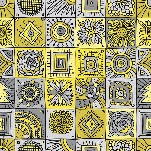 Talavera pattern. Indian patchwork. Turkish ornament. Moroccan tile mosaic. Spanish decoration. Ethnic background. Seamless pattern for your design