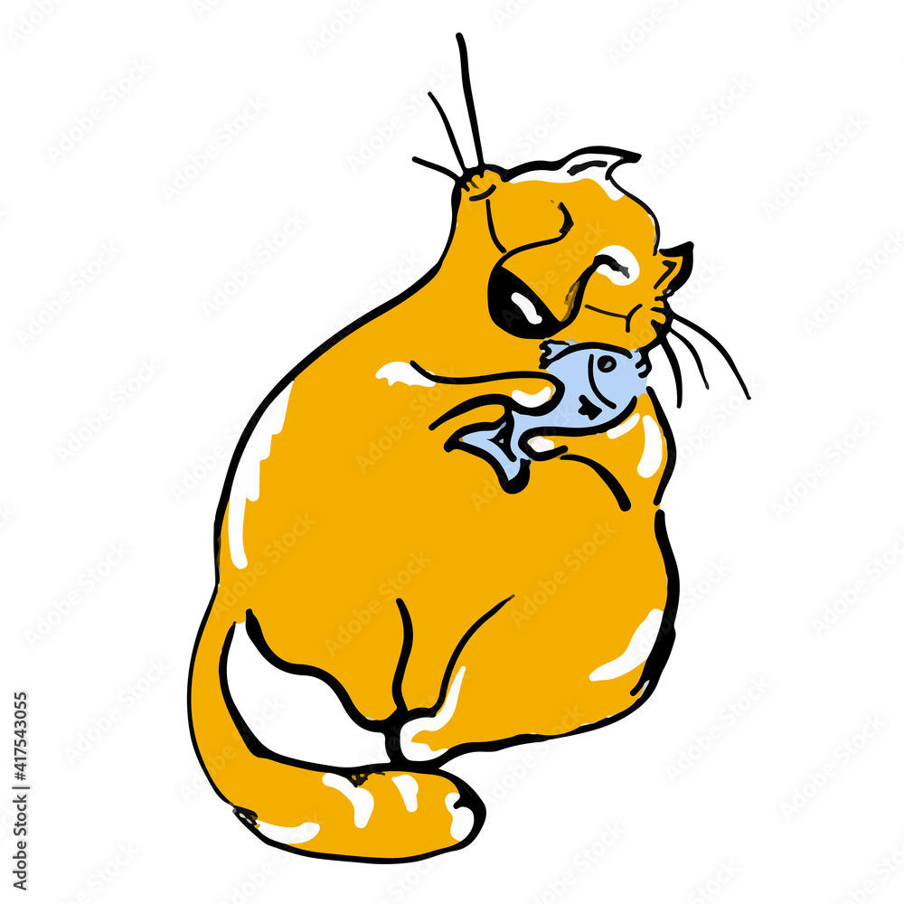 Obraz premium Cartoon cat with a fish