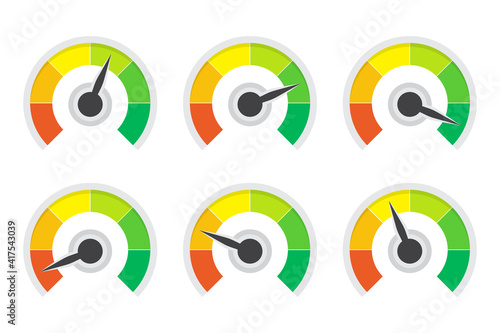 Set of level indicator gauges speedometer in a flat design