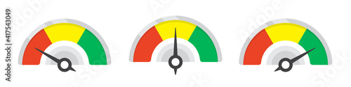 Set of measuring speedometer icons. Infographic gauge elements