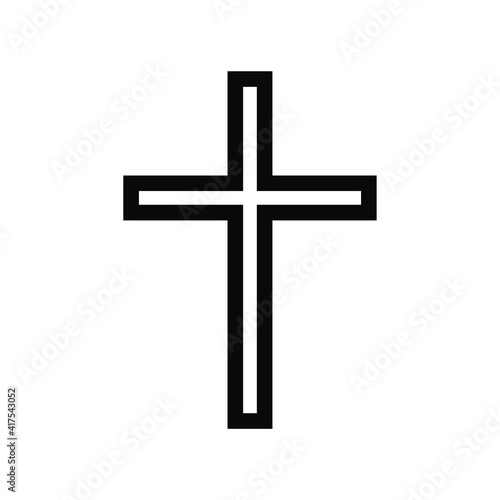 Cross vector shape symbol. Christianity sign. Christian religion icon. Catholic and protestant faith logo or image. Black silhouette isolated on white background.