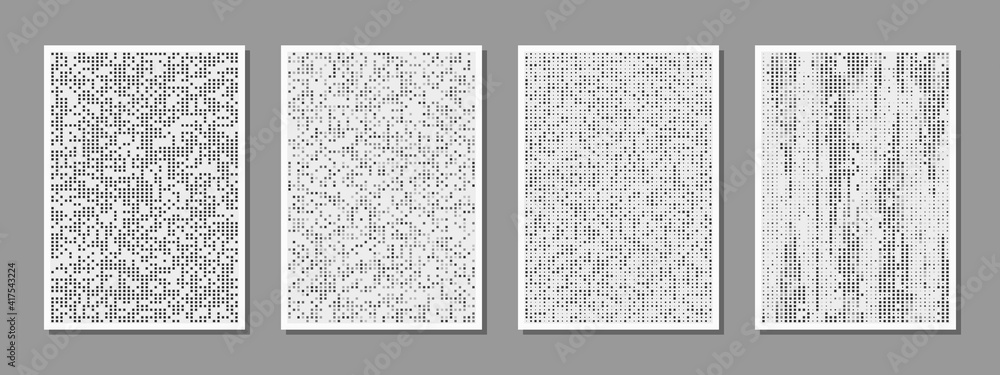 Set of abstract digital minimalist compositions good for wall decoration, as poster or banner design, vector. The binary flow pattern of square particles. - obrazy, fototapety, plakaty 