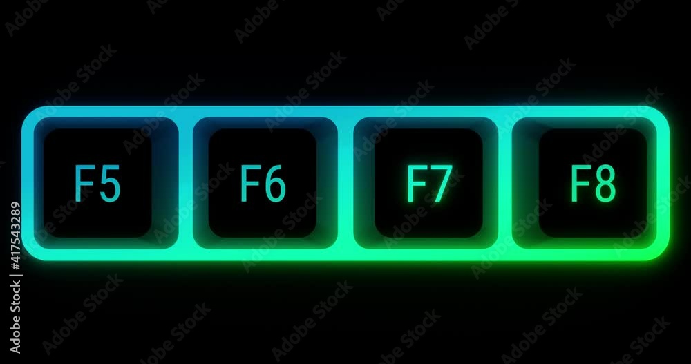 Colorful illuminated keyboard F keys closeup in soft focus Colorful illuminated keyboard F keys closeup in soft focus