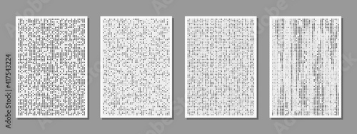 Obraz na płótnie Set of abstract digital minimalist compositions good for wall decoration, as poster or banner design, vector. The binary flow pattern of square particles. w salonie