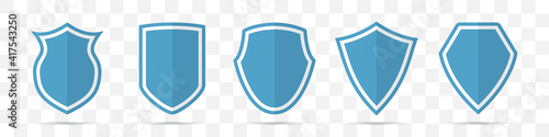 Set of blue shield icons in a flat design