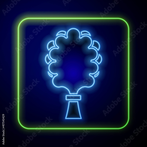 Glowing neon Sauna broom icon isolated on blue background. Broom from birch twigs, branches for Russian steam bath, sauna, washhouse. Vector.