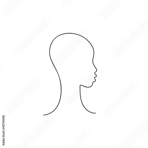 African girl in profile with bald head Continuous one line drawing, Vector female illustration made of single line, Cute afro teenage face minimalist black and white