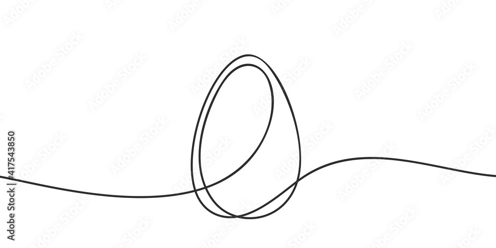Egg line art, Continuous one line drawing of whole egg in shell, Black and white graphics, Vector illustration design element for Easter holidays - obrazy, fototapety, plakaty 