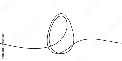 Egg line art, Continuous one line drawing of whole egg in shell, Black and white graphics, Vector illustration design element for Easter holidays