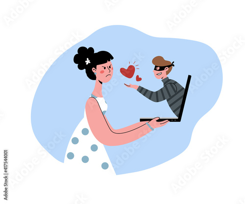 Internet dating scam. A man tries to deceive a woman over the Internet.