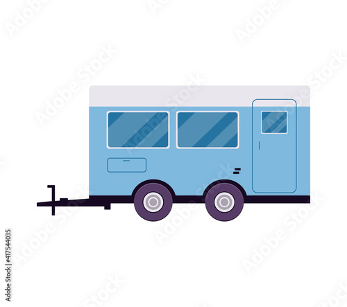 Blue camping RV trailer car isolated on white background.