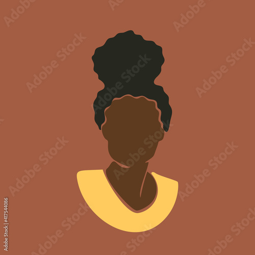 Abstract african woman portrait with hair in bun hairstyle. Afro black skin girl. Vector illustration