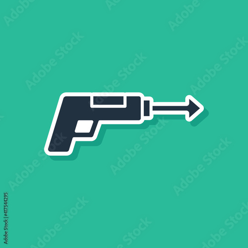 Blue Fishing harpoon icon isolated on green background. Fishery manufacturers for catching fish under water. Diving underwater equipment. Vector.