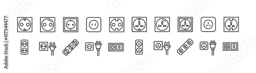 Vector set of socket thin line icons.