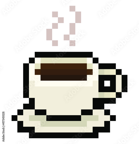 Pixel cup of coffee (vector, isolated)