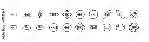 Vector set of 360 degrees thin line icons.