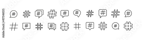 Set of hashtag line icons.