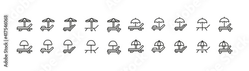 Editable vector pack of sunbed line icons.