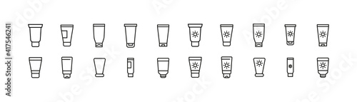 Set of sunscreen line icons.