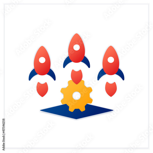 Startup studio flat icon. Launch and build several companies in succession. Three successful businesses. Startup foundry concept. 3d vector illustration